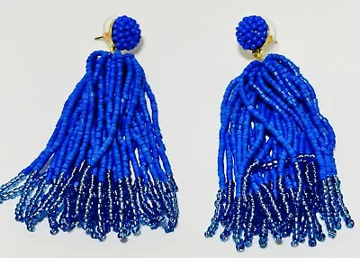 J Crew Blue Seed Bead Tassel Earrings 2.5 Inches.  • $15