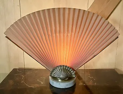 Vintage Hollywood Regency Style  Pink Accordion Fan Table Lamp MCM Gold Flower • $125