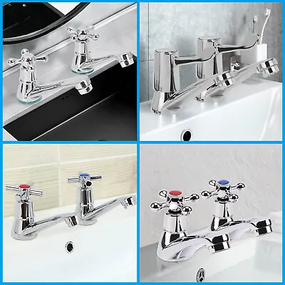 £12.29 • Buy 2Pcs Traditional Basin Sink Hot And Cold Taps Pair Chrome Bathrooms Water Tap