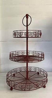 Vintage French 3 Tier Metal Cake Stand Wedding Fruit Hearts Brocante • £29.99