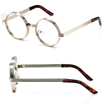 Mens Womens Fashion Steampunk Clear Eye Glasses Round Metal Frame Retro Designer • $7.95