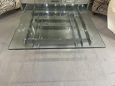 Iconic Mid Century Modern Stacked Chrome And Glass Coffee Table By Paul Mayen • $800
