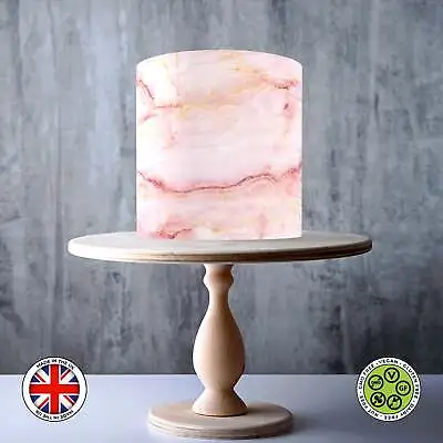 Light Pink Marble Pattern Wrap Around Edible Cake Topper ICING / WAFER • £7.79