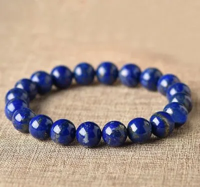 Natural 8mm Lapis Lazuli Beaded Bracelet Blue Gemstone Stretch Bracelet Handmade • $11.90