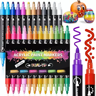 Acrylic Paint Pens Markers 24 Colors Dual Tip Acrylic Paint Pens For Rock Paint • $17.11