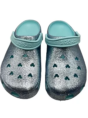 Limited Disney Parks Arendelle Aqua Glitter Mickey Mouse Crocs Size W12/M10 New • $49.95