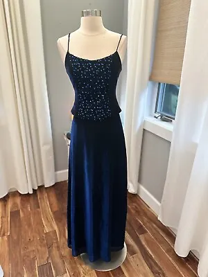 Vintage 90s Prom Dress Long Gown Blue Iridescent Size 5/6 • $65