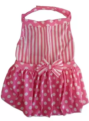 I See Spot Fashions PinkWhite Stripes & Polka Dots Bow Puppy/Dog Dress Medium • $15.50