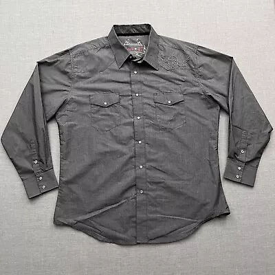 Rock 47 Pearl Snap Shirt Mens Size 2XL XXL Gray Long Sleeve Wrangler • $21.95