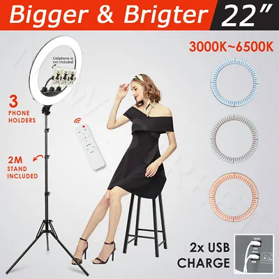 22  Dimmable LED Ring Light With Stand Make Up Studio Video Lamp Photography USB • $108.97