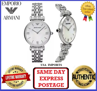 Emporio Armani AR1682 Gianni T-Bar Silver White And Pearl Womens Wrist Watch • $229.99