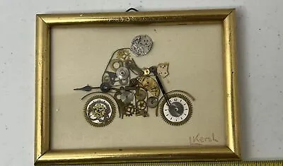 Vintage Horological Collage Signed L. Kersh Motorcycle Mancave Clock Parts COA • $55