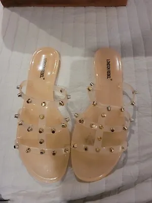 London Rebel Sandals Size Uk 4 Eur 37 Nude Gold Studs • £8.90