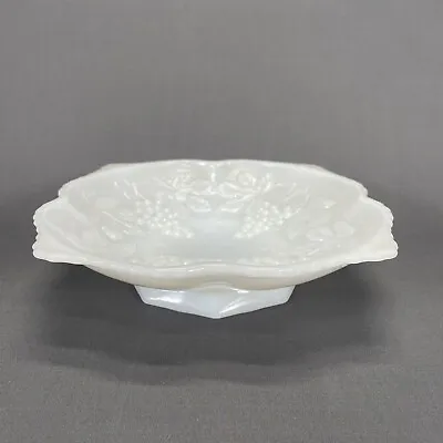 Anchor Hocking Vintage Milk Glass Square Bowl 8 1/2  Footed White Grape & Leaves • $10.49