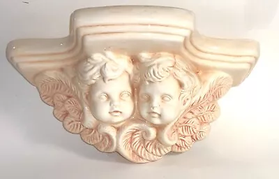 VTG Shabby Chic/Victorian Style Pale Pink Ceramic Cherubs Wall Shelf • $34.99