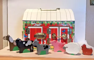 Melissa And Doug Wooden Latches Barn W/ 6 Doors & 6 Farm Animals • $16.99