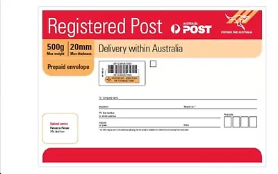 Australia Pos B4 Prepaid Envelopet Registered Post– 10 Pack Free Post • $78