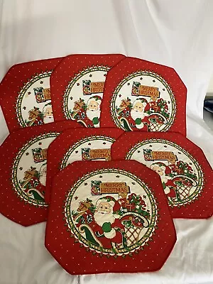 Vintage Christmas Santa Claus Placemats Franco Set Of 7 Cloth Table Mats • $39.99