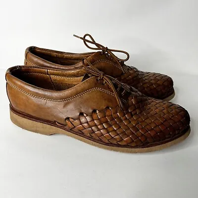 Eddie Bauer Oxfords Weaved Woven Brown Leather Brown Vibrum Sole Men's Size 9 • $45