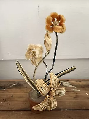 Vintage Chenille Pipe Cleaner Flowers In Pot. Made In Japan. • $10