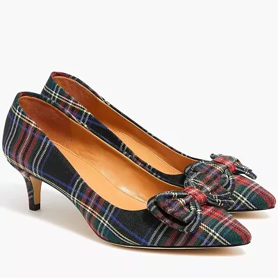 J Crew NWB $148 Black Stewart Tartan Esme Kitten Heels | Sz 10.5 • $79.50