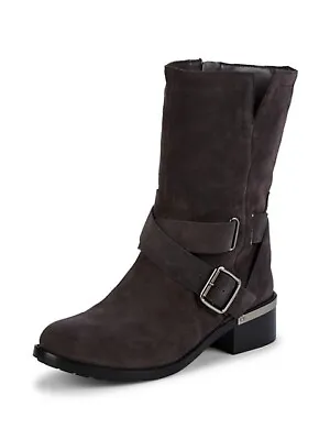 Vince Camuto Wethima Dark Grey Suede Fashion Mid-Calf Buckle Moto Boots • $39.95