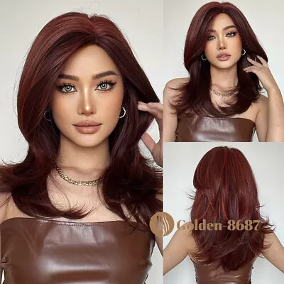 Women Hair Wigs With Side Bangs Brown With Highlights Fanshion Natural Daliy US • $16.19