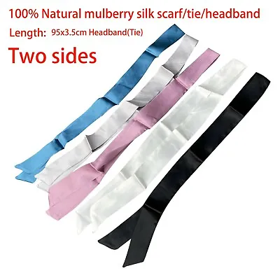 95x3.5cm Solid Color Mulberry Silk Scarf Hair Tie Headband Bag Handle Cover NB9 • $9.99