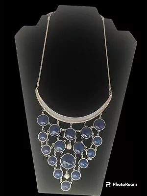 Chico’s Blue Gem Mirror Silver Reversible Bib Necklace • $18.99