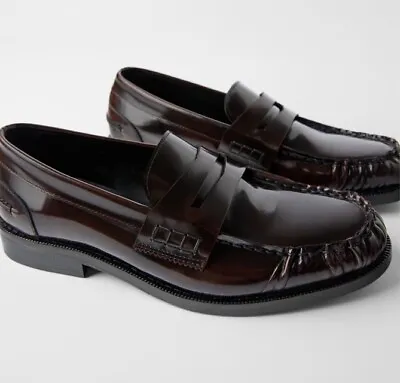 Zara Men Dk Brown Leather Loafers Sz 10/41 NWT 1513/510 • $40