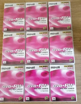 Bundle 9 X MAXELL DVD + RW DISC 120 MIN VIDEO 4.7 GB 1-4 SPEED REWRITABLE • £8.99