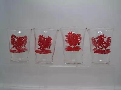 4 Vintage 1950's Libbey Red Rooster Juice Glasses • $22