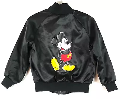 Vintage Mickey Mouse Satin Bomber Lined Jacket Black USA Made Chalk Line BOYS 4 • $44.99