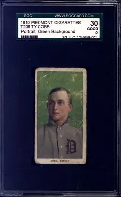 1910 T206 White Border Ty Cobb (HOF Portrait Green) SGC 2 Baseball Card • $7900