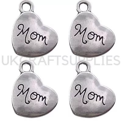 10 Pcs - Tibetan Silver Mom Mum Heart Charm Pendants Jewellery Family Gift C171 • £1.75