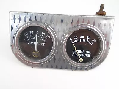 Vintage Oil Pressure & Amperes Gauge Cluster Glass Under Dash Rat Rod Hotrod • $21.03