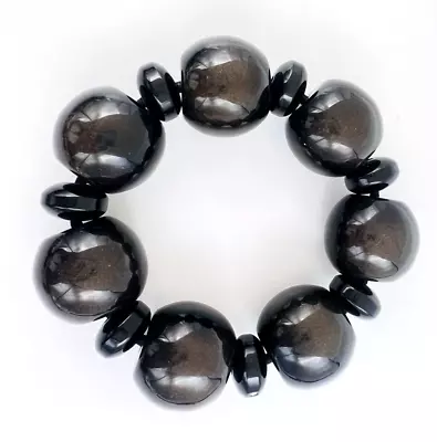 Marc By Marc Jacobs Chunky Bauble Bead Stretch Bracelet Black Gold Glitter • $24