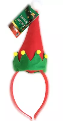 CHRISTMAS MINI ELF HAT ON HEADBAND Jester Red Costume Cap Adult Santa Pom Crown • $6.99