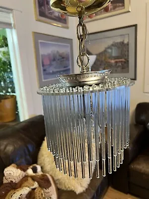 1 MID CENTURY MODERN LIGHTOLIER/SCIOLARI CHROME GLASS ROD CHANDELIER Style Vtg • $389