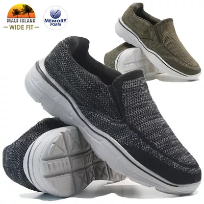 Mens Slip On Wide Fit Memory Foam Casual Walking Gym Sports Tainers Shoes Size • £15.95