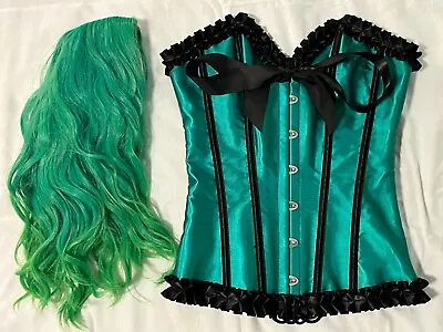 Lovesick Green/Black Lace-Up CORSET S/M Hot Topic Poison Ivy Costume Cosplay WIG • $9.99