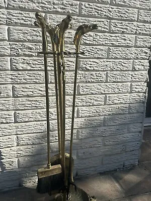 Mid-Century Equestrian Horse Head Brass Plated Fireplace Tool Set • $125
