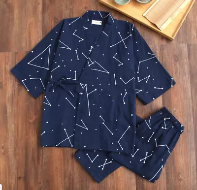 Chinese Japanese Mens Blue Constellations Lines Kimono Pyjamas Pajamas Menpjs34 • $32.59