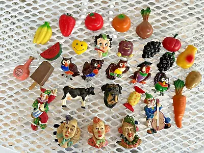 Vintage Colorful Plastic / Ceramic Refrigerator Kitchen Magnet LOT Of 30 Kitschy • $27