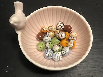 £7 • Buy Hand Painted Owl Shaped Ceramic Beads Multiple Colours 10 Pcs