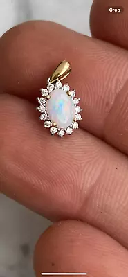 18ct Gold Natural Opal And Diamond Pendant • £195