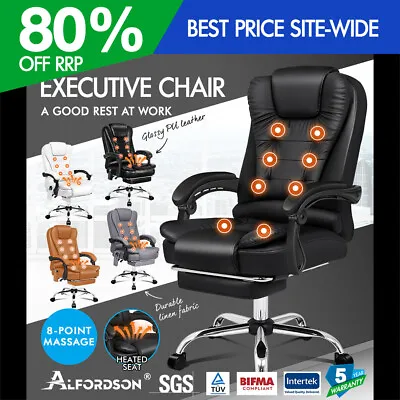 ALFORDSON Massage Office Chair Heated Seat Executive Gaming PU Leather Racer • $179.95