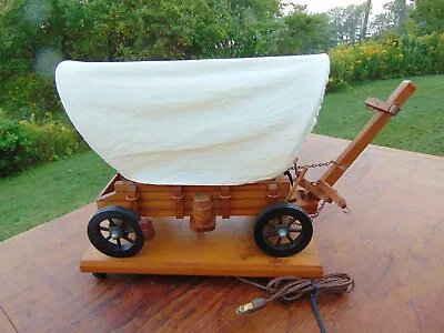 $75 • Buy Vintage 1960's WESTERN Wooden Covered Wagon TV Lamp Draw Hitch Switch Nice 18  L