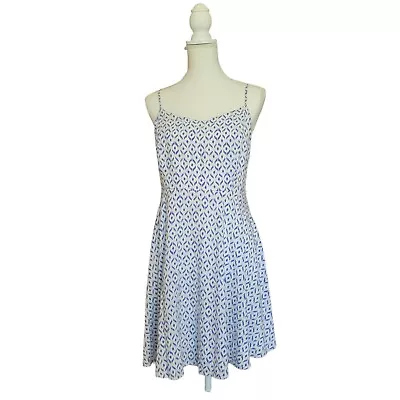 OLD Navy White & Blue Summer A-line Fit N Flare Dress Lined L • $13.99