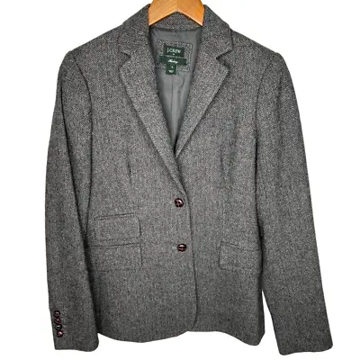 J. Crew Womens 6 Hacking Blazer Herringbone Jacket Wool 2 Button Gray Black EUC • $75